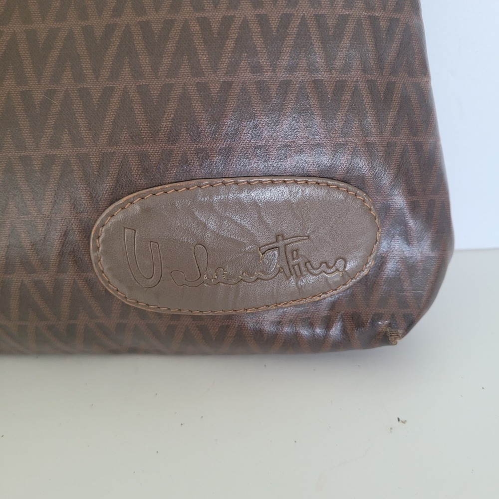 Mario Valentino Vintage Monogram Clutch Bag Brown V Pattern Made in Italy Large - Picture 10 of 10